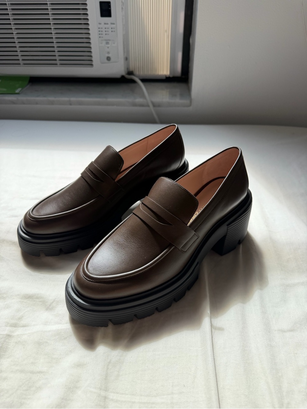 Stuart Weitzman Dark Brown Chunky Platform Penny Loafers
